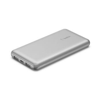 Belkin BPB011btSL BoostCharge 便攜式行動電源 10000mAh + USB-A 至 USB-C 連接線 (銀白色)